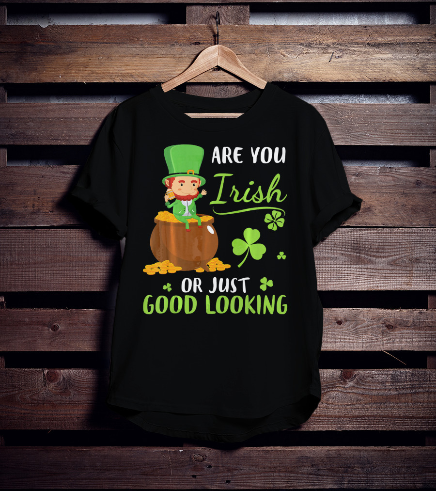 Are You Irish Or Just Good Looking Leprechaun Sitting On Gold T-Shirt