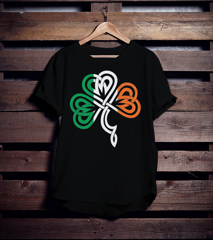 Celtic Knot Shamrock With Irish Flag Colors T-Shirt