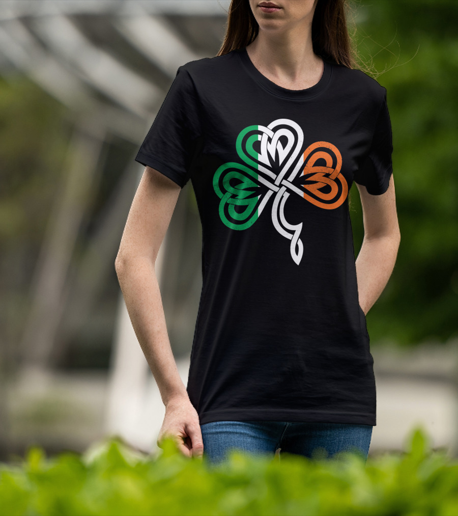 Celtic Knot Shamrock With Irish Flag Colors T-Shirt