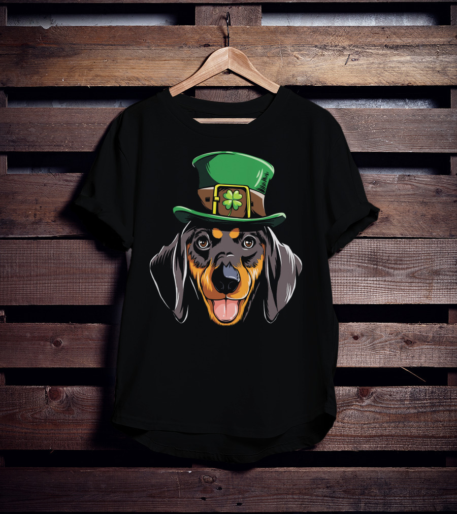 Dachshund Leprechaun St Patricks Hat Shamrock T-Shirt