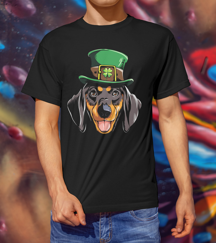 Dachshund Leprechaun St Patricks Hat Shamrock T-Shirt