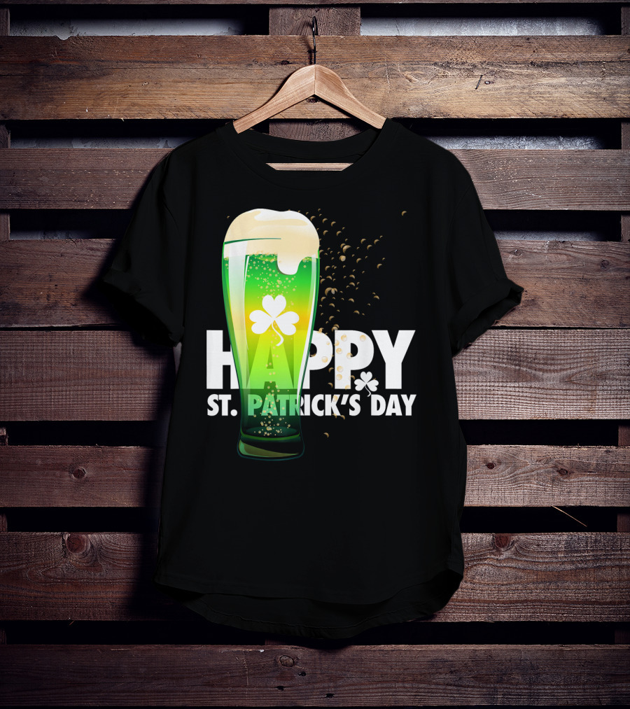 Happy St. Patrick's Day Irish Green Beer With Shamrock Bubbles T-Shirt