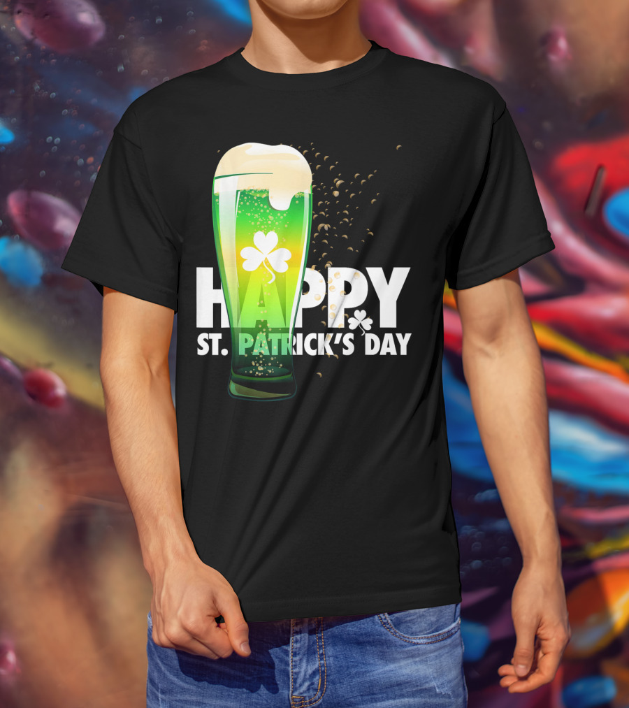 Happy St. Patrick's Day Irish Green Beer With Shamrock Bubbles T-Shirt