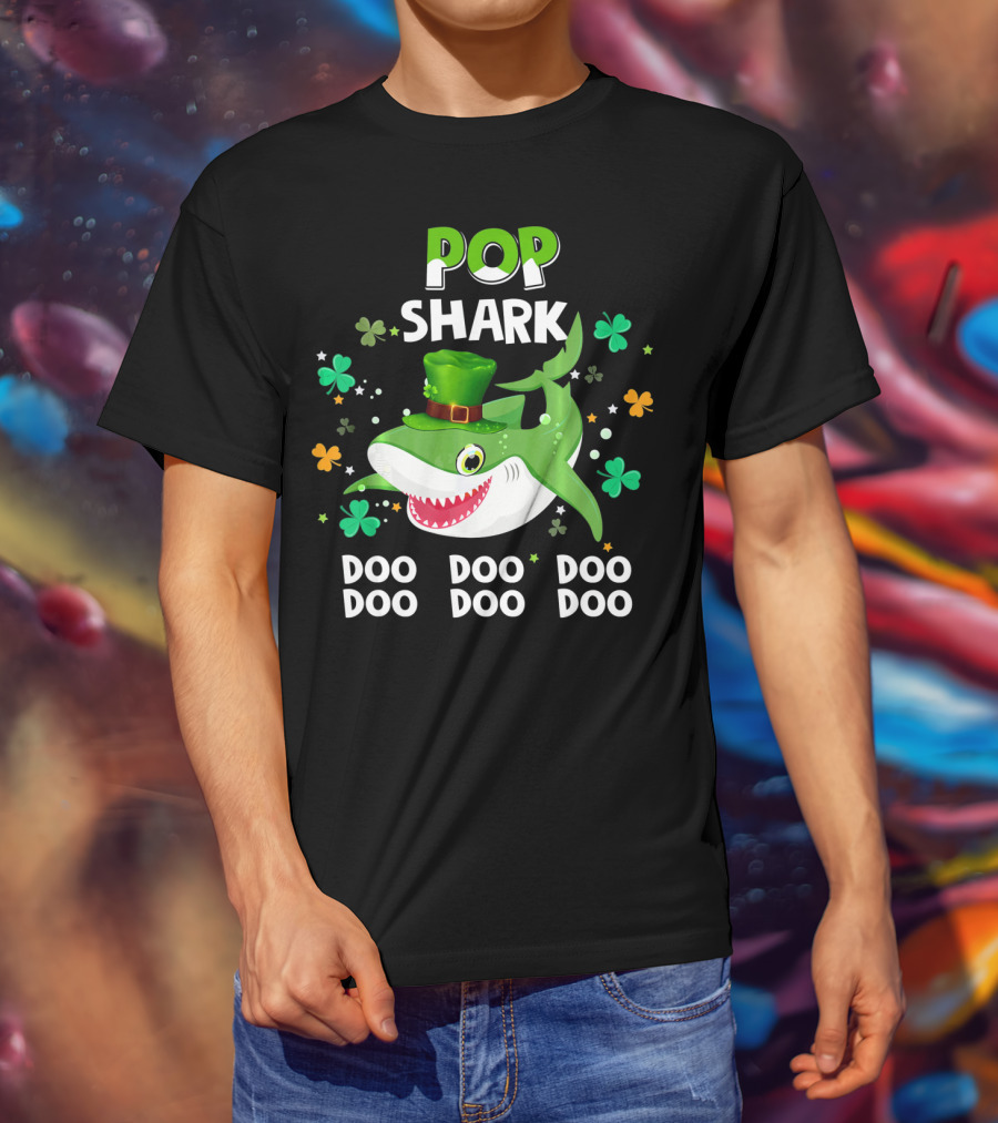 POP SHARK St. Patrick Day Doo Doo Doo Shamrock T-Shirt