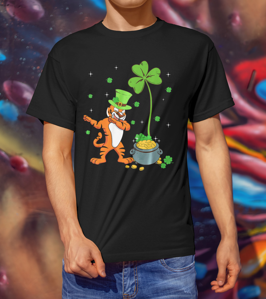 Shamrock Leprechaun Tiger St Patricks Gold Pot T-Shirt