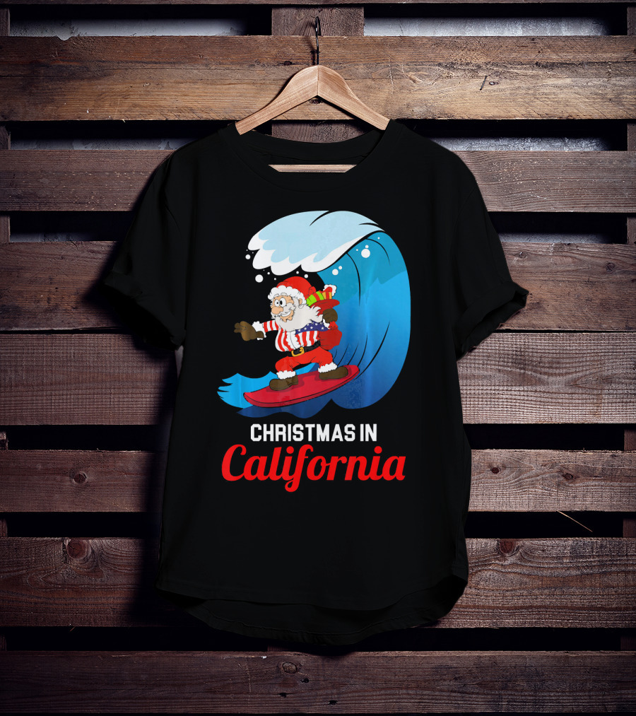 Santa Surfing Christmas In California T-Shirt