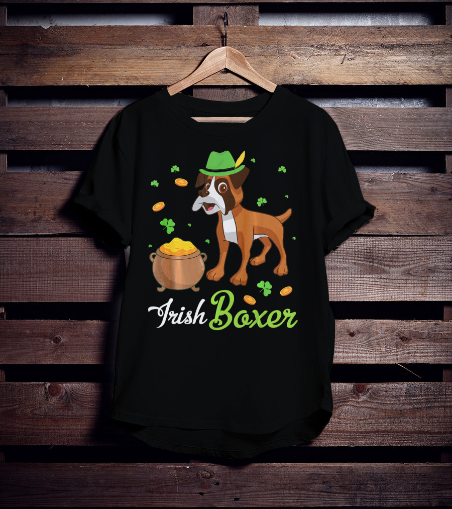 Irish Boxer Leprechaun Coins Shamrocks T-Shirt