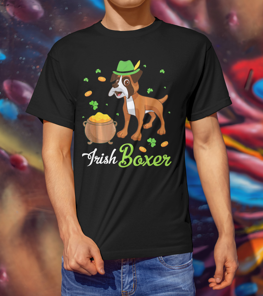 Irish Boxer Leprechaun Coins Shamrocks T-Shirt