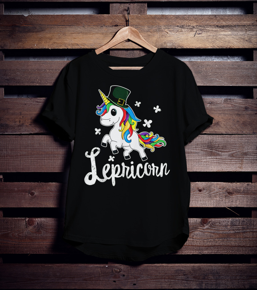 Lepricorn St Patricks Day Unicorn With Rainbow Mane And Leprechaun Hat T-Shirt
