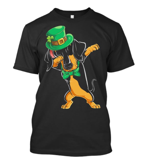 St. Patrick's Day Dabbing Dachshund With Green Hat And Bowtie T-Shirt