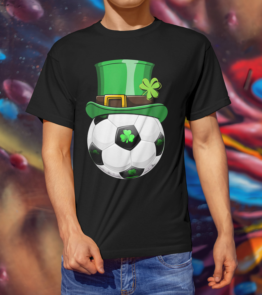 Leprechaun Soccer Funny St. Patrick's Day Hat With Shamrock Soccer Ball T-Shirt