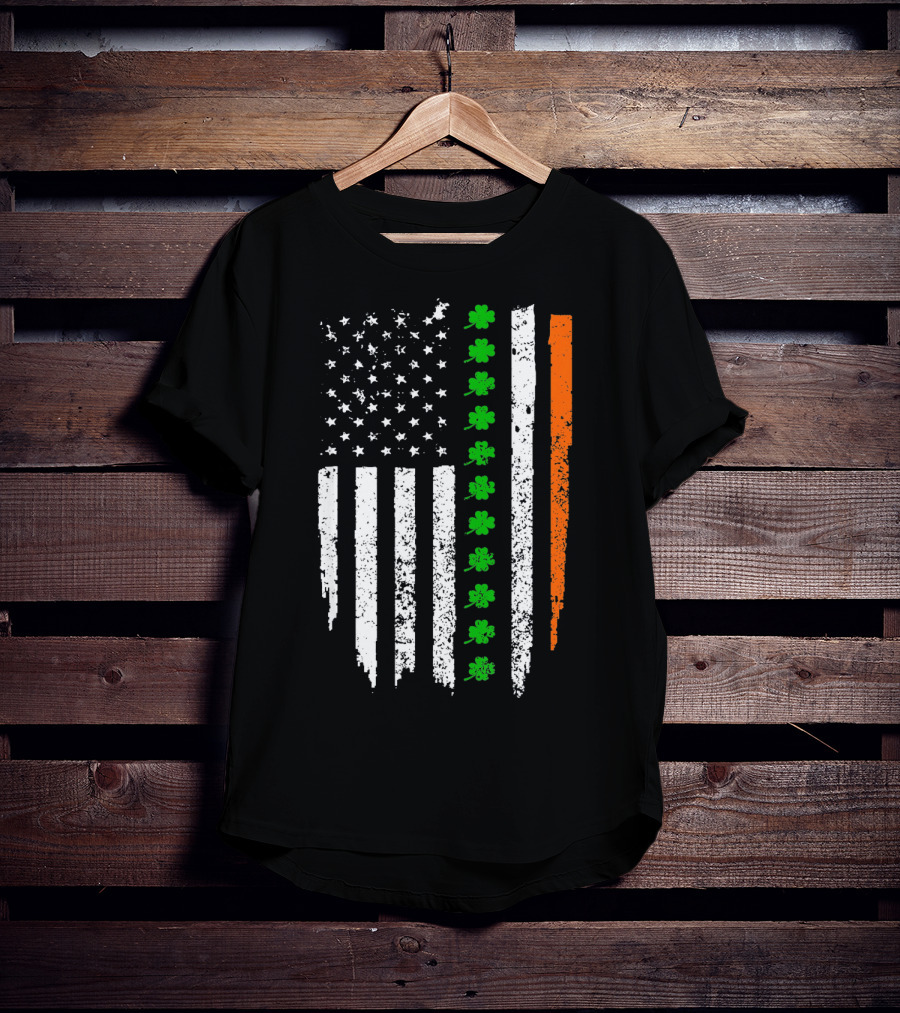 Retro Vintage Irish American Flag With Shamrocks T-Shirt