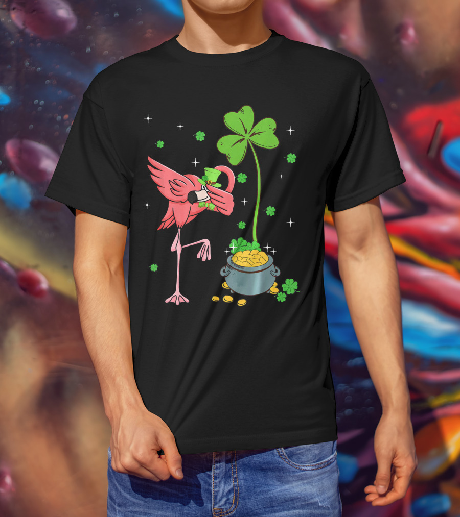 Shamrock Leprechaun Flamingo St Patricks Pot Of Gold T-Shirt