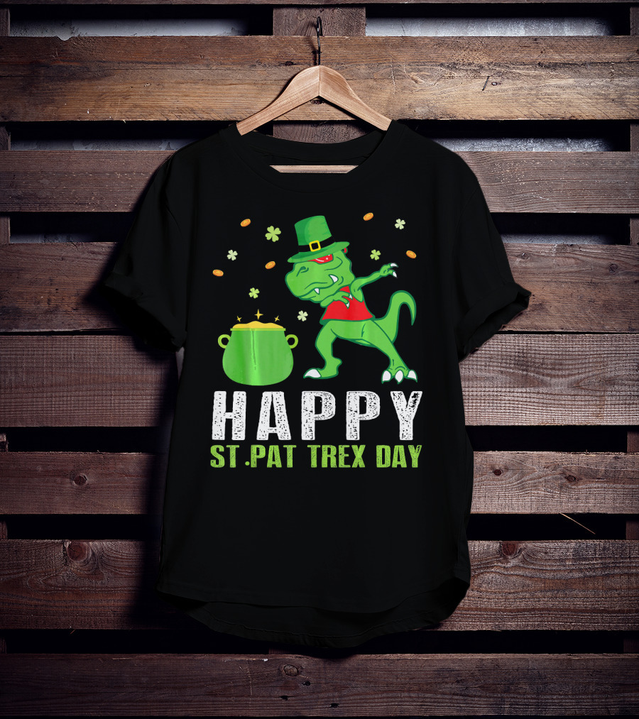 Happy St. Pat T-Rex Day Dinosaur Leprechaun Dabbing Pot Gold T-Shirt