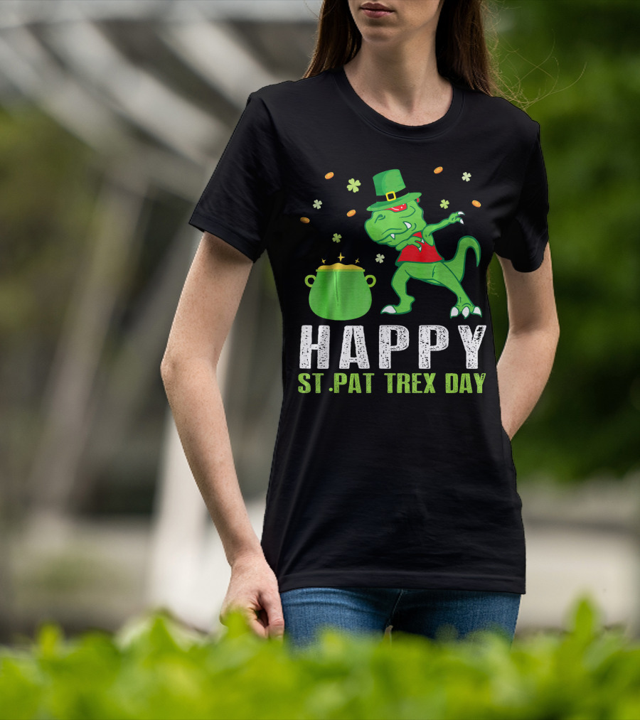 Happy St. Pat T-Rex Day Dinosaur Leprechaun Dabbing Pot Gold T-Shirt
