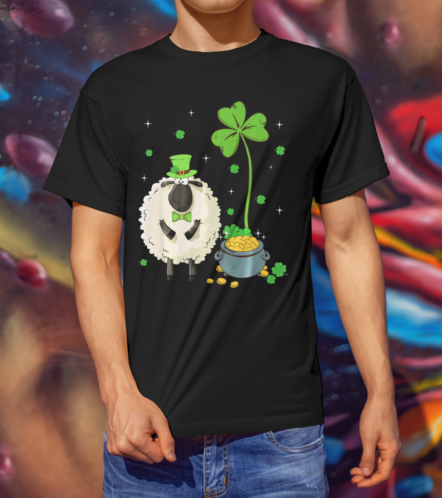 Shamrock Leprechaun Sheep With Pot Of Gold And Clover For St Patricks Day T-Shirt