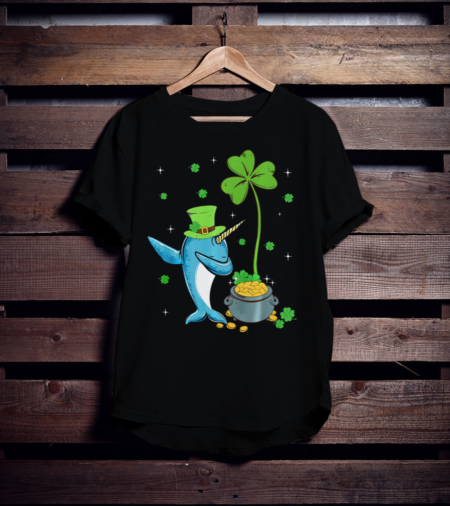 Shamrock Leprechaun Narwhal With Pot Of Gold St Patricks T-Shirt