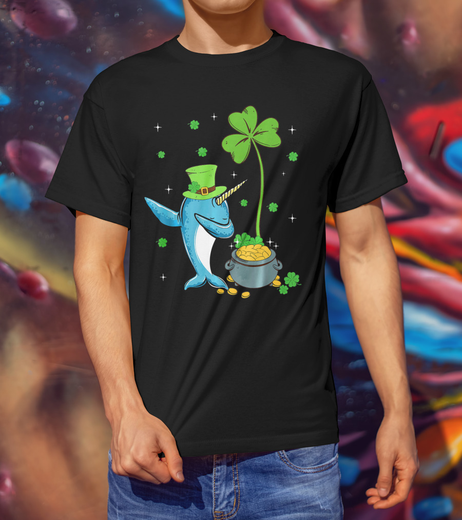 Shamrock Leprechaun Narwhal With Pot Of Gold St Patricks T-Shirt