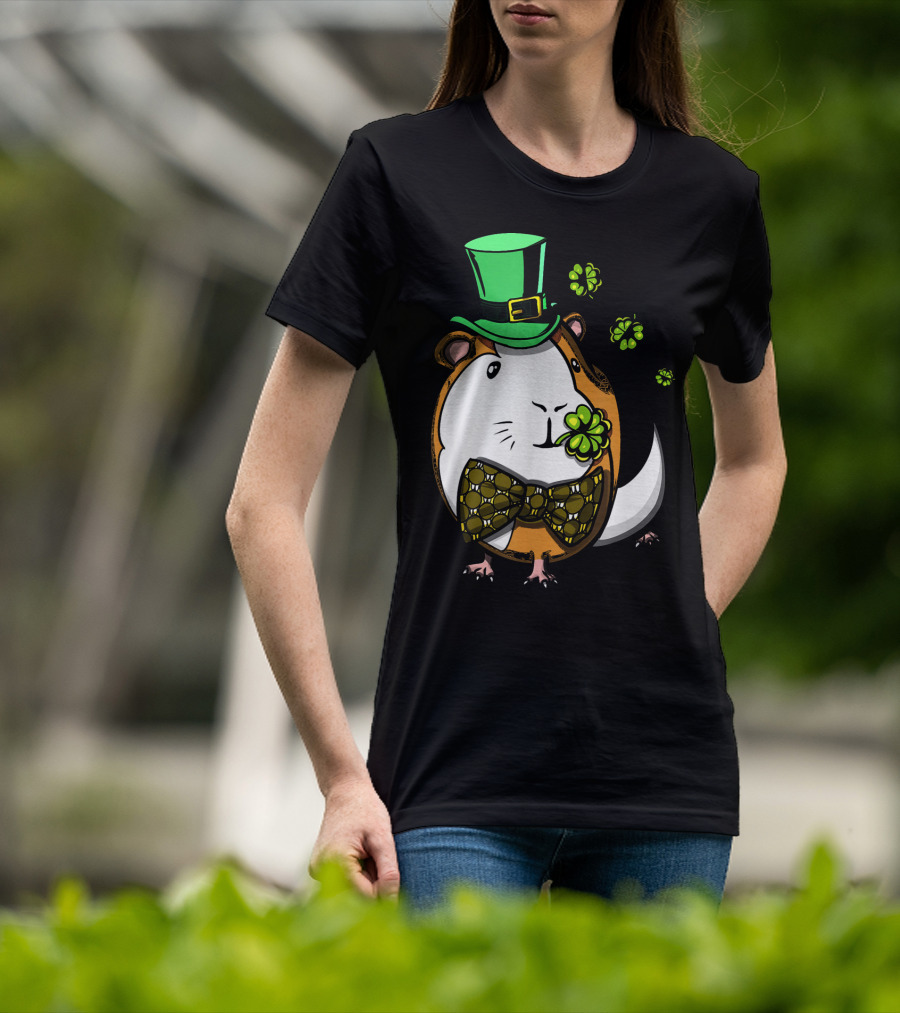 Leprechaun Guinea Pig St Patricks Irish Clover Bow Tie Green Hat T-Shirt