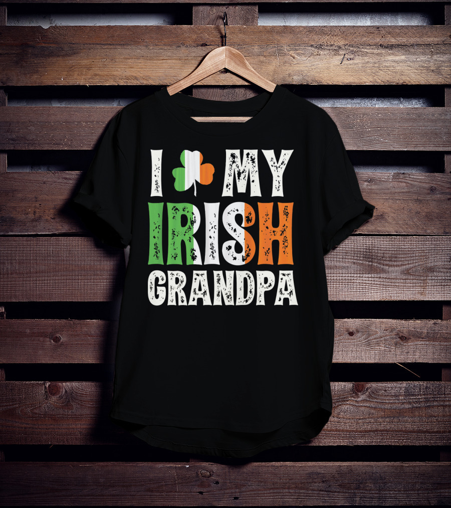 I Love My Irish Grandpa Shamrock Icon Green White Orange T-Shirt