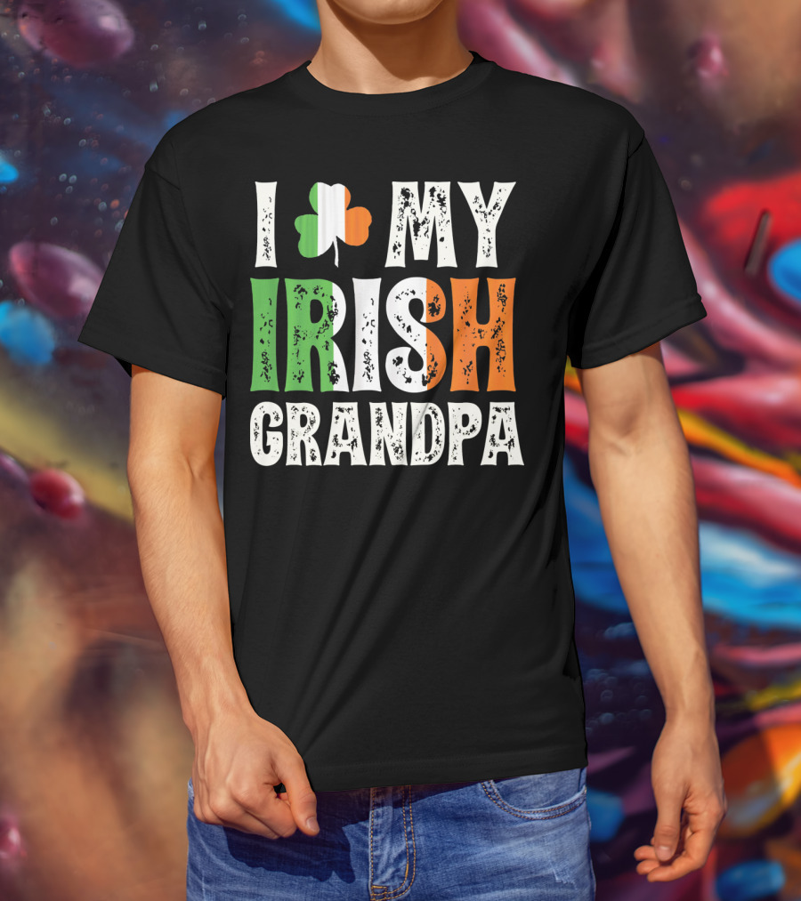 I Love My Irish Grandpa Shamrock Icon Green White Orange T-Shirt