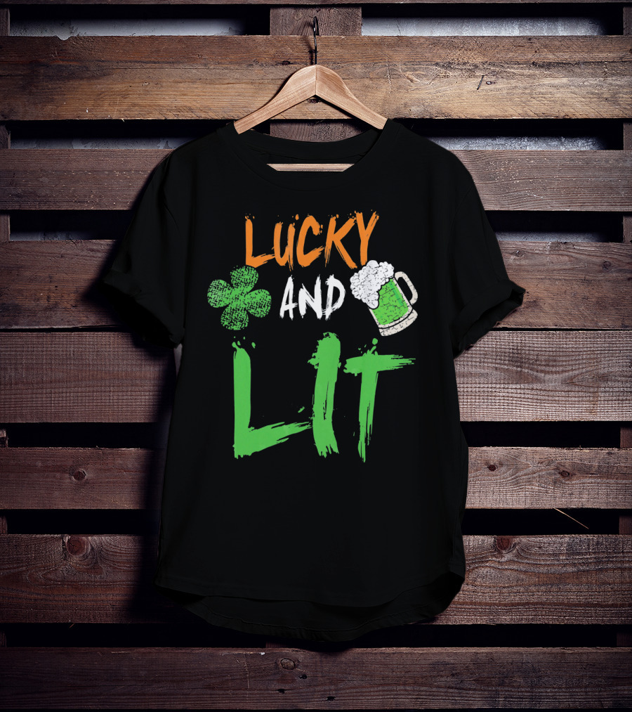 Lucky And Lit Irish Flag Shamrock Beer St. Patrick's Day T-Shirt