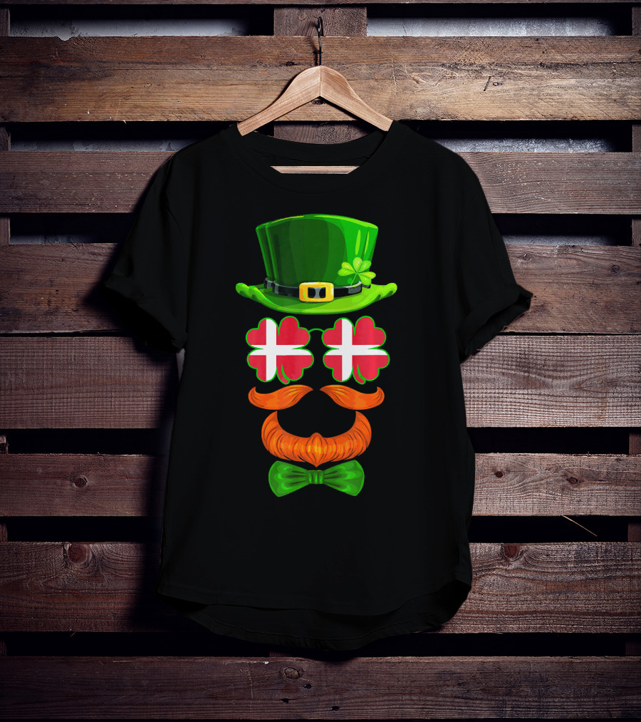 Denmark Flag Shamrock Leprechaun Hat Bowtie Dane T-Shirt