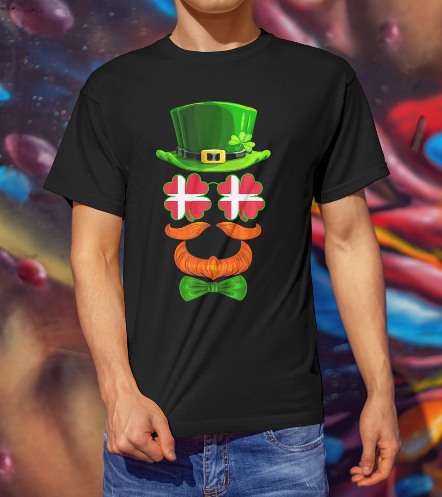 Denmark Flag Shamrock Leprechaun Hat Bowtie Dane T-Shirt