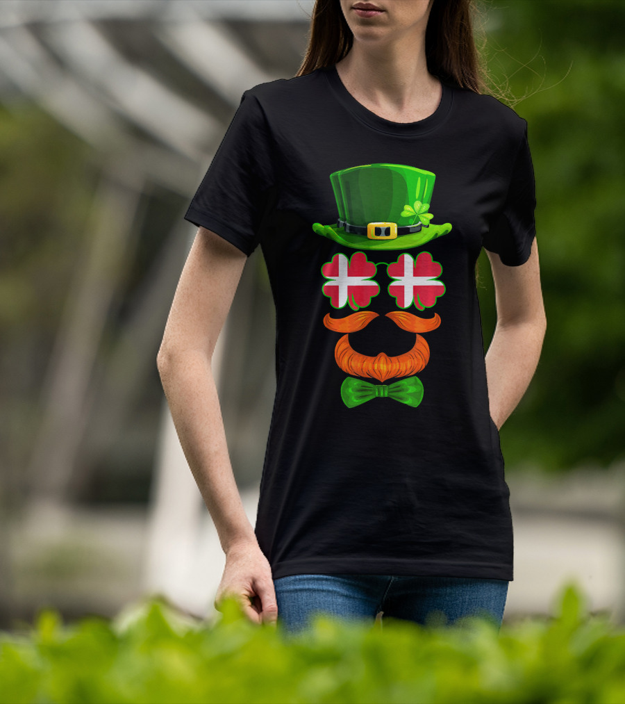 Denmark Flag Shamrock Leprechaun Hat Bowtie Dane T-Shirt