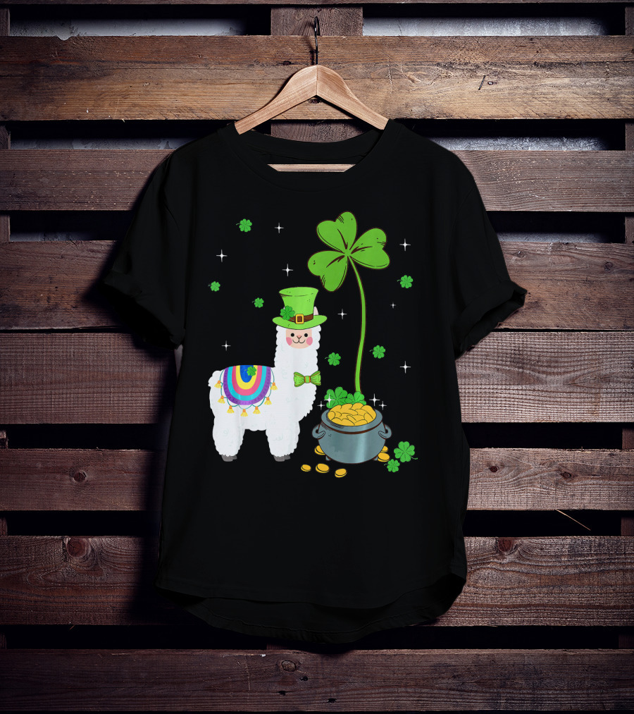 Shamrock Llama Leprechaun Pot Of Gold St Patricks T-Shirt