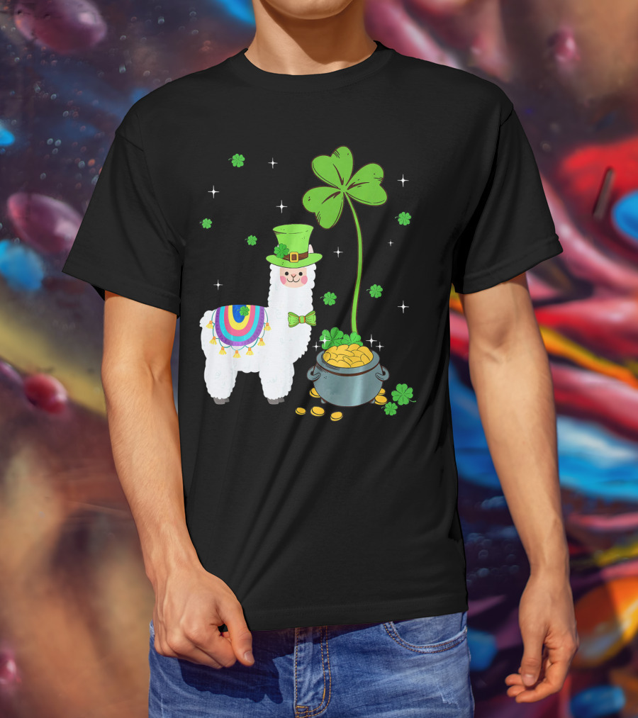 Shamrock Llama Leprechaun Pot Of Gold St Patricks T-Shirt