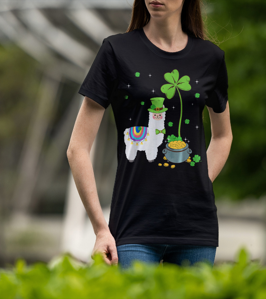Shamrock Llama Leprechaun Pot Of Gold St Patricks T-Shirt