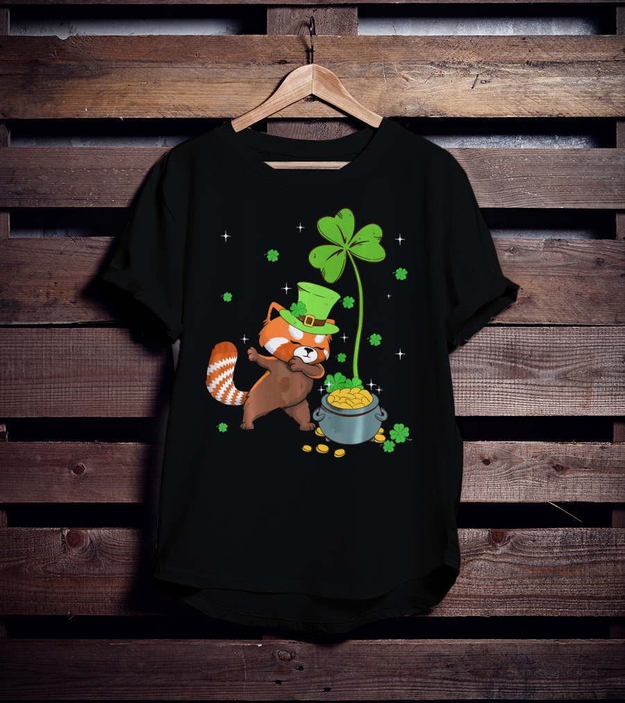 Shamrock Leprechaun Red Panda Pot Of Gold St Patrick's Day T-Shirt