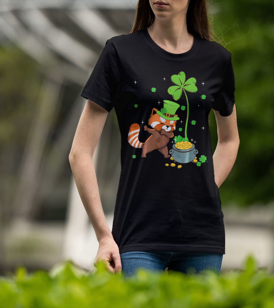 Shamrock Leprechaun Red Panda Pot Of Gold St Patrick's Day T-Shirt