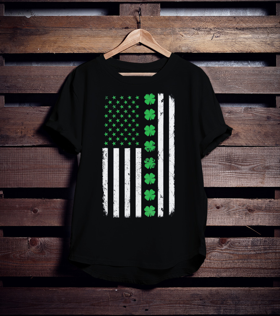 St Patricks Day Irish American Flag Clover T-Shirt