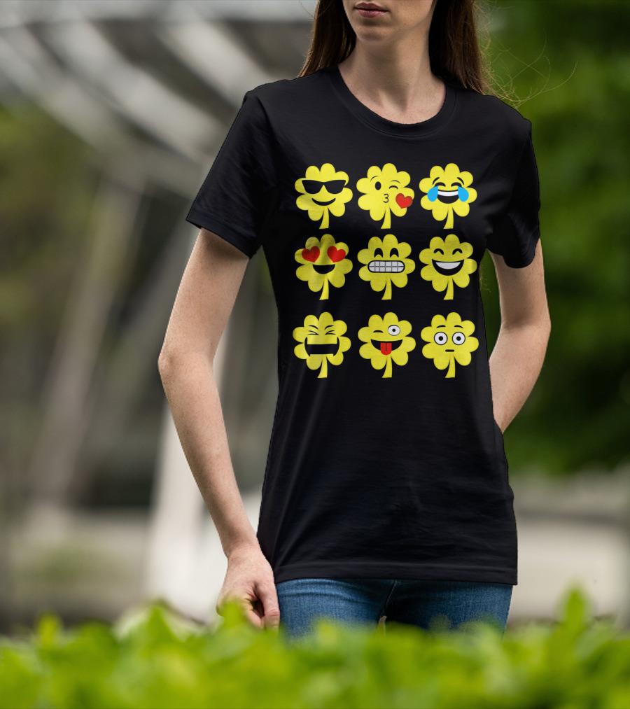 St. Patricks Day Clover Emoji Faces Collection T-Shirt