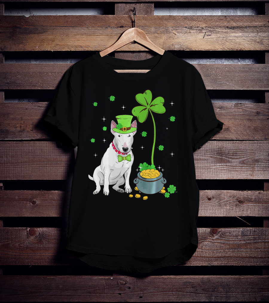 Shamrock Leprechaun Bull Terrier Pot Of Gold And Clover T-Shirt
