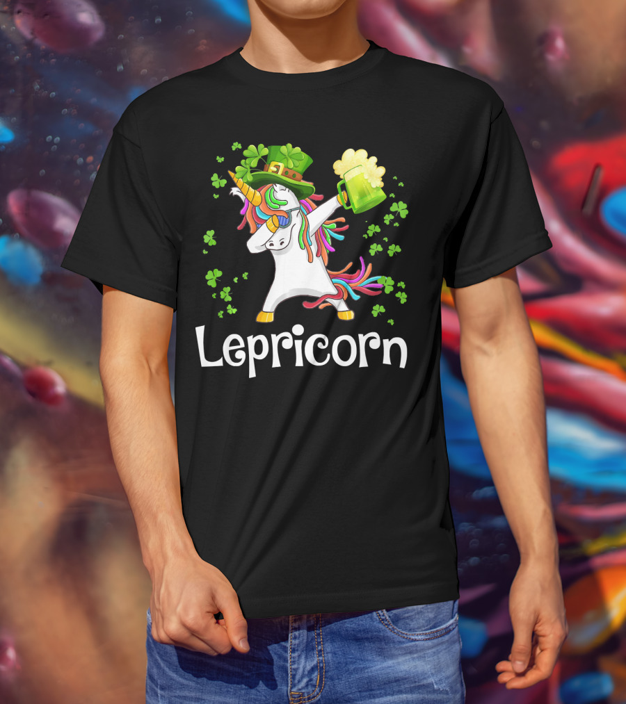 Lepricorn Beer Mug Shamrocks Rainbow Unicorn St. Patrick's Day T-Shirt