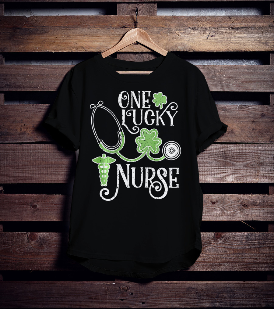 One Lucky Nurse Stethoscope Shamrock Caduceus St Patricks Day T-Shirt