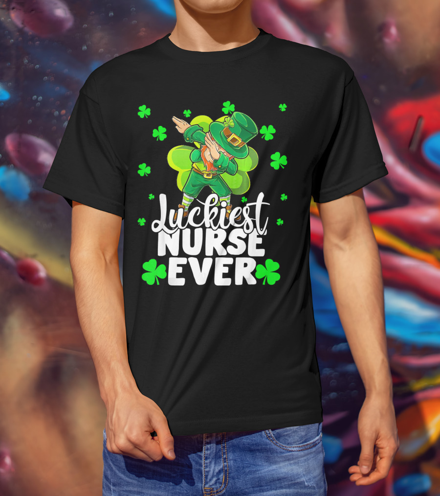 Luckiest Nurse Ever Leprechaun Dab St Patrick's Day Shamrock T-Shirt