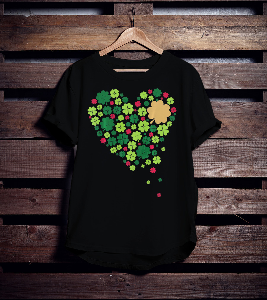 Cute Heart Of Four Leaf Clovers St Patrick's Day Lucky T-Shirt