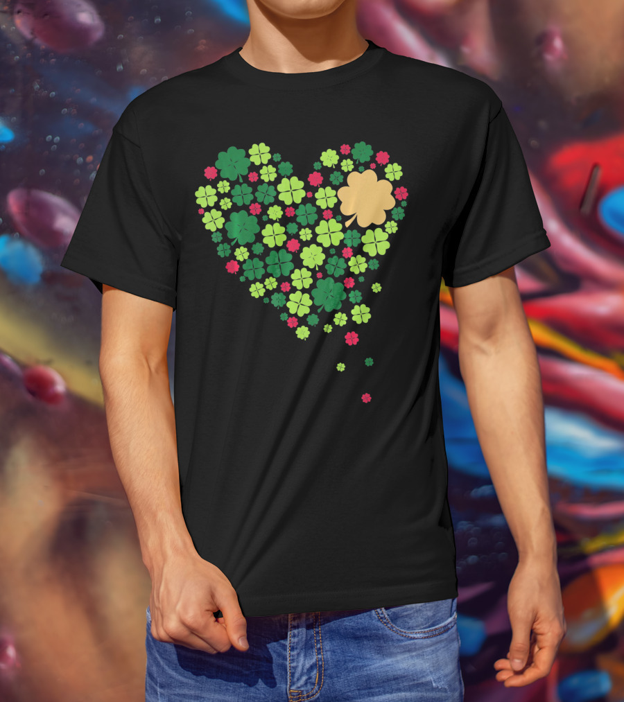 Cute Heart Of Four Leaf Clovers St Patrick's Day Lucky T-Shirt