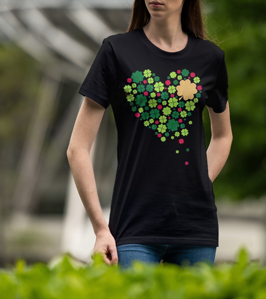 Cute Heart Of Four Leaf Clovers St Patrick's Day Lucky T-Shirt