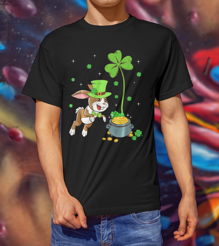 Shamrock Leprechaun Hare Lucky Clover Treasure T-Shirt