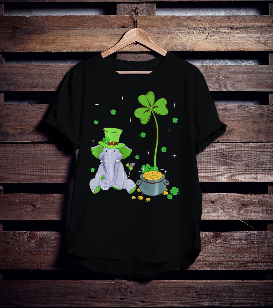 Shamrock Leprechaun Elephant St Patricks Pot Of Gold T-Shirt