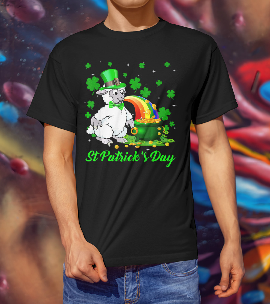 St Patrick's Day Leprechaun Sheep Shamrock Rainbow Pot Of Gold T-Shirt