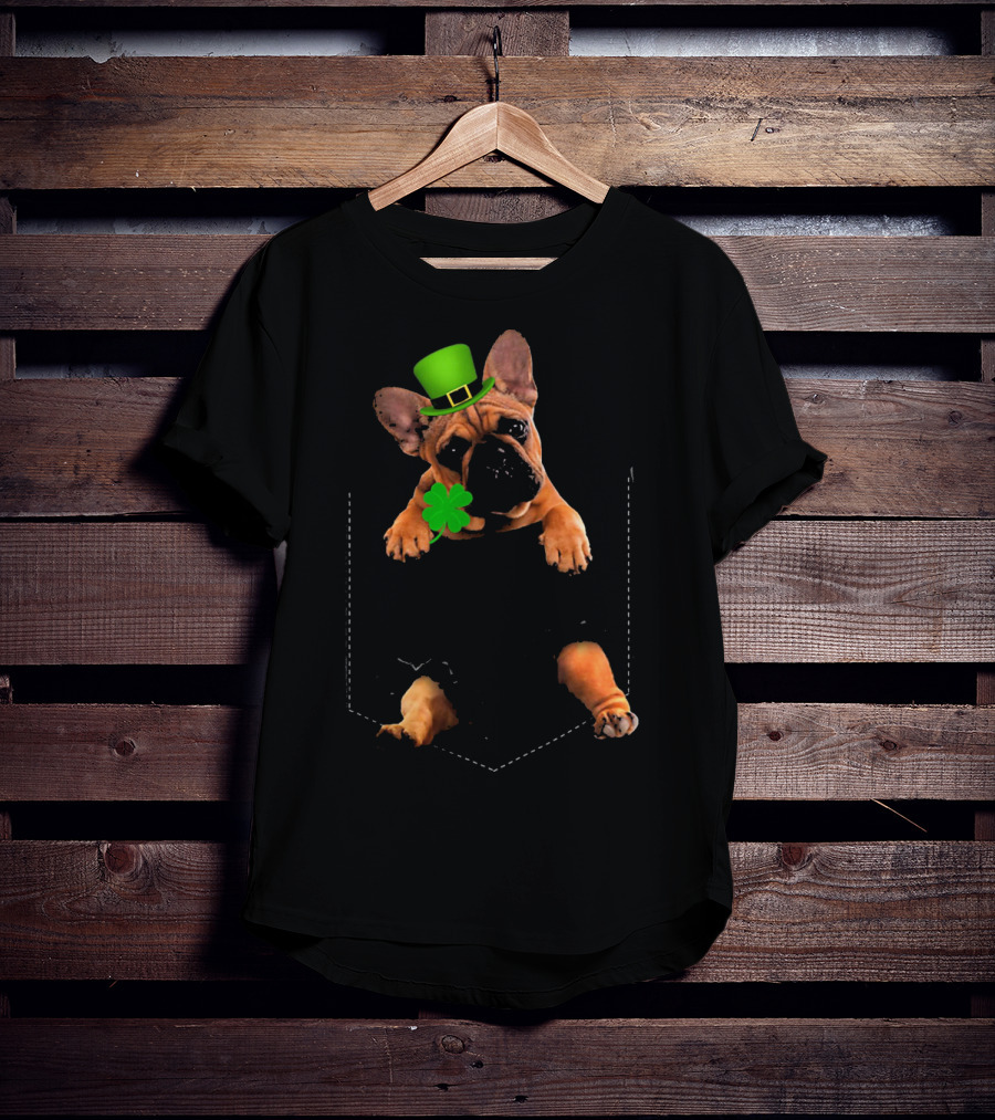 French Bulldog With Shamrock And Leprechaun Hat For St Patricks Day T-Shirt