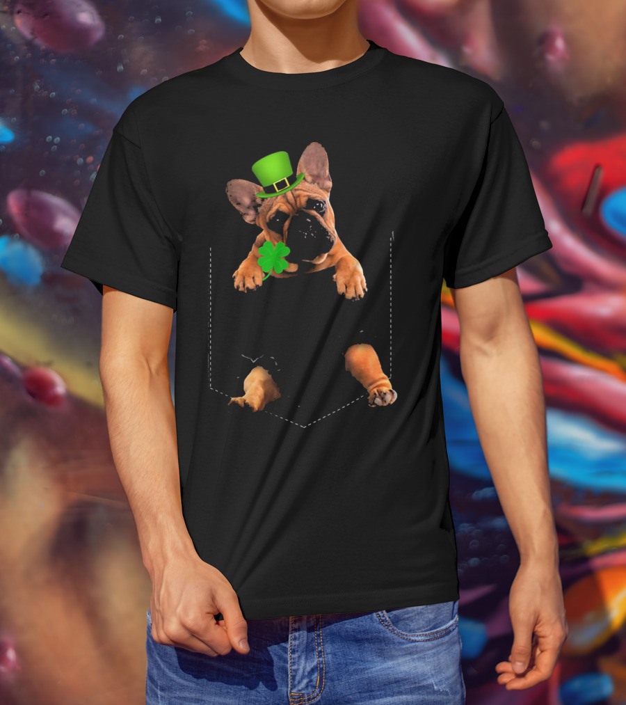 French Bulldog With Shamrock And Leprechaun Hat For St Patricks Day T-Shirt