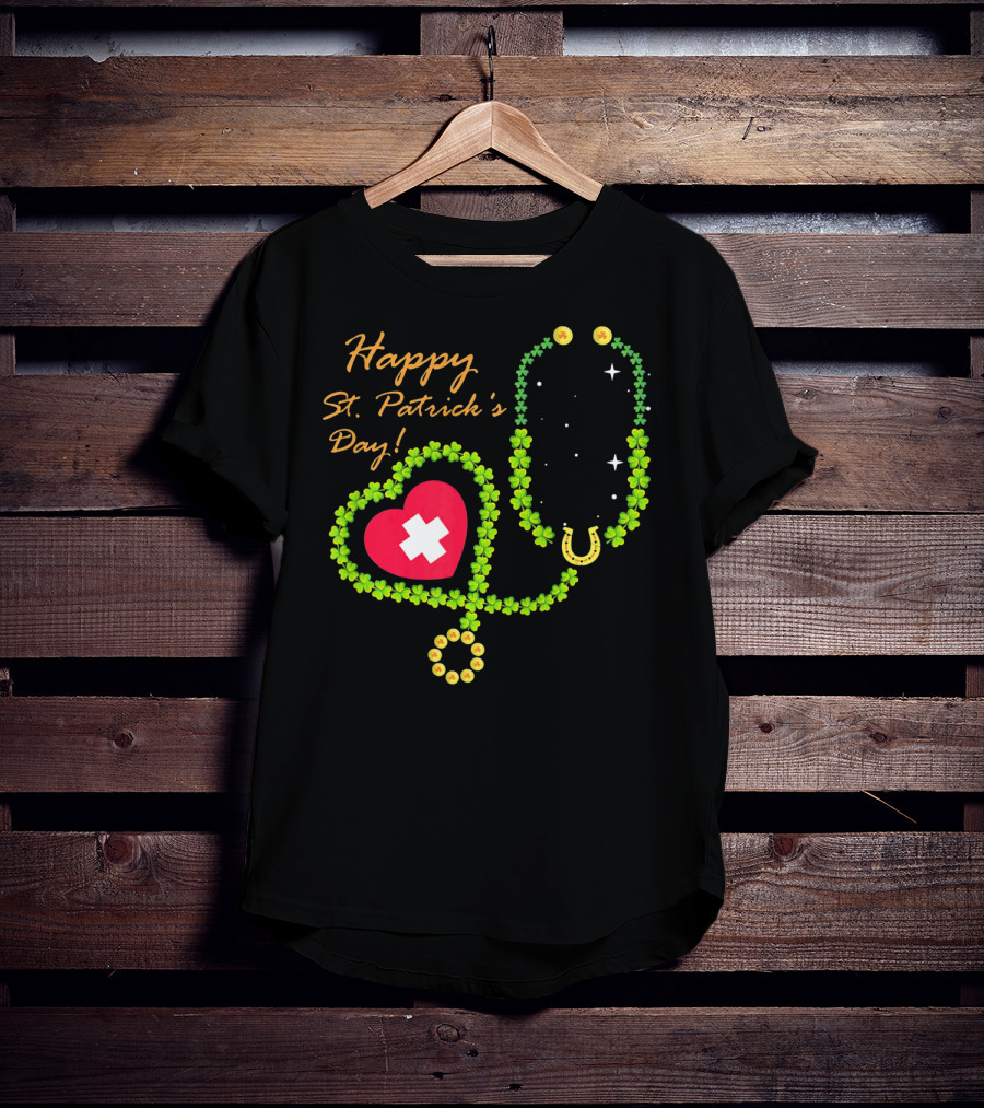 Happy St. Patrick's Day Shamrock Stethoscope Nurse T-Shirt