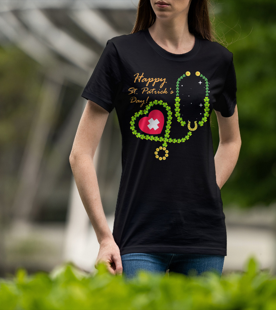 Happy St. Patrick's Day Shamrock Stethoscope Nurse T-Shirt